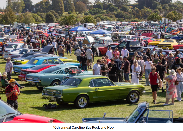 cars lined up at the 10th annual caroline bay rock n hop